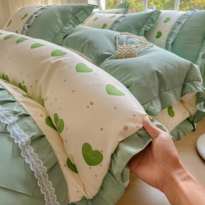 91家纺网 家纺一手货源 找家纺 金米诺 2024新款蝴蝶结韩版蕾丝花边床裙四件套 米可-苹果绿