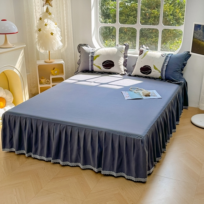 91家纺网 家纺一手货源 找家纺 金米诺 2024新款蝴蝶结韩版蕾丝花边床裙四件套 花暖迎春-米