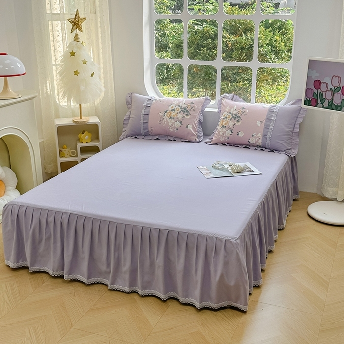 91家纺网 家纺一手货源 找家纺 金米诺 2024新款蝴蝶结韩版蕾丝花边床裙四件套 漫花山影-清新粉