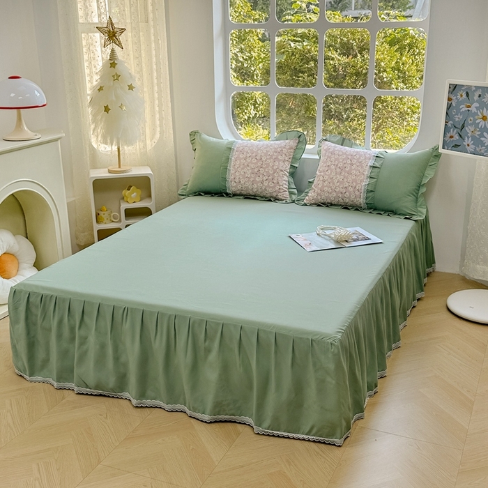 91家纺网 家纺一手货源 找家纺 金米诺 2024新款蝴蝶结韩版蕾丝花边床裙四件套 小雏菊-樱花粉