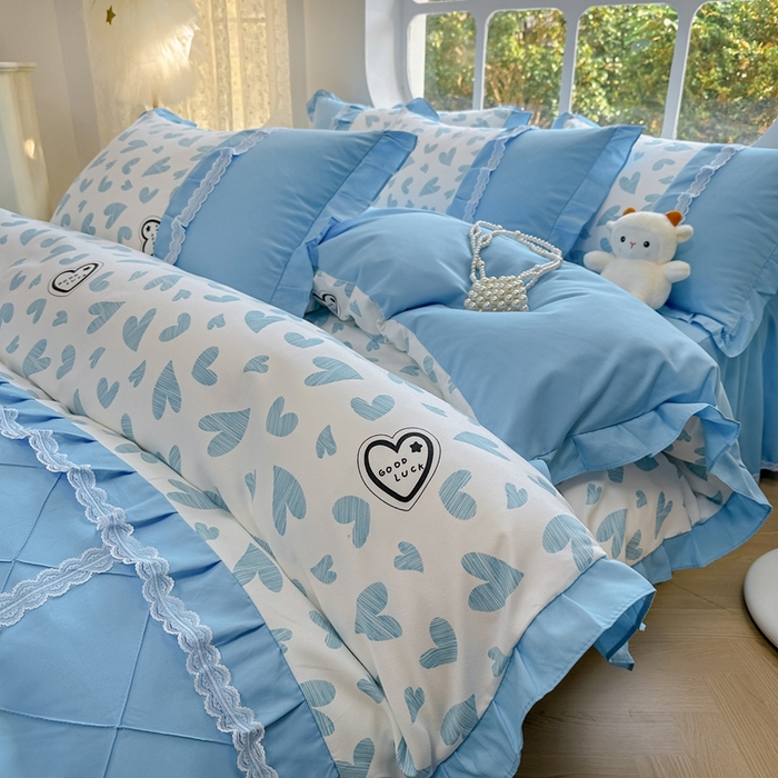 91家纺网 家纺一手货源 找家纺 金米诺 2024新款蝴蝶结韩版蕾丝花边床裙四件套 卡萌-钛白