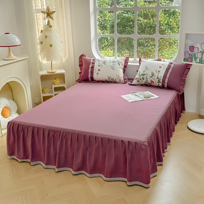 91家纺网 家纺一手货源 找家纺 金米诺 2024新款蝴蝶结韩版蕾丝花边床裙四件套 满园春色-清新白