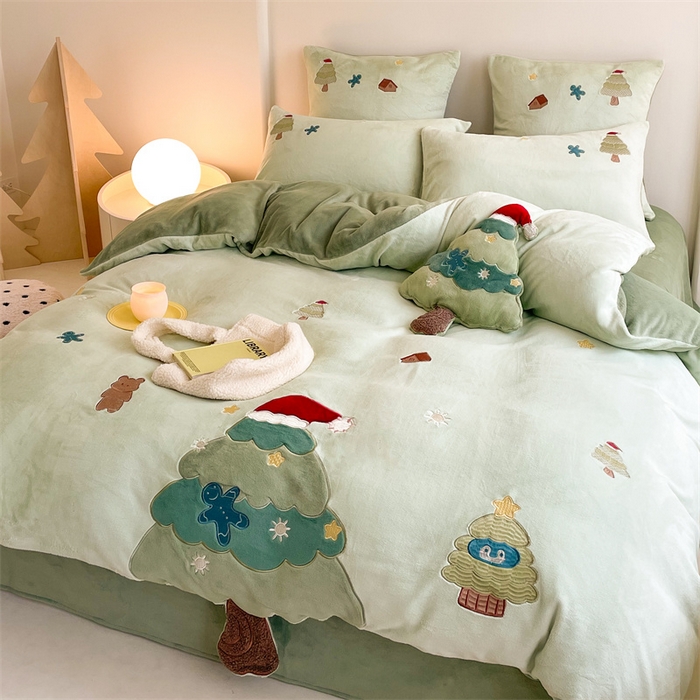 91家纺网 家纺一手货源 找家纺 （总）西西家居 2023新款正宗230g全消光牛奶绒四件套-绿色树林