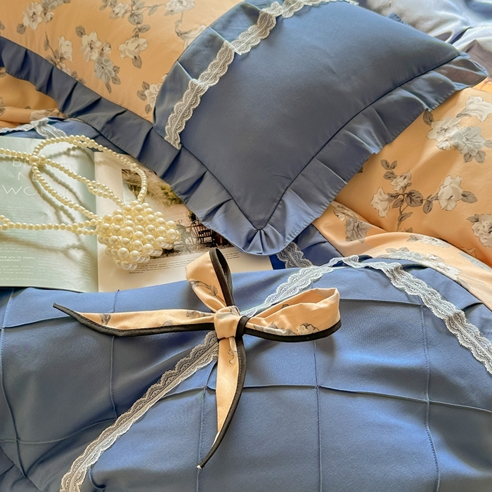 91家纺网 家纺一手货源 找家纺 金米诺 2024新款蝴蝶结韩版蕾丝花边床裙四件套 莫颜-浅驼