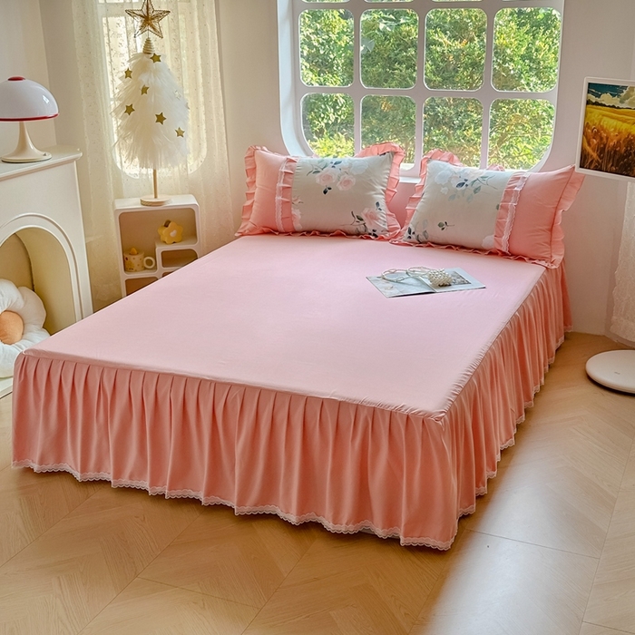 91家纺网 家纺一手货源 找家纺 金米诺 2024新款蝴蝶结韩版蕾丝花边床裙四件套 洛阳花开-米驼