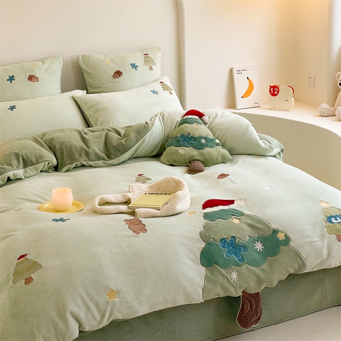 91家纺网 家纺一手货源 找家纺 （总）西西家居 2023新款正宗230g全消光牛奶绒四件套-绿色树林