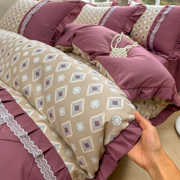 91家纺网 家纺一手货源 找家纺 金米诺 2024新款蝴蝶结韩版蕾丝花边床裙四件套 浮城迷恋-绿灰