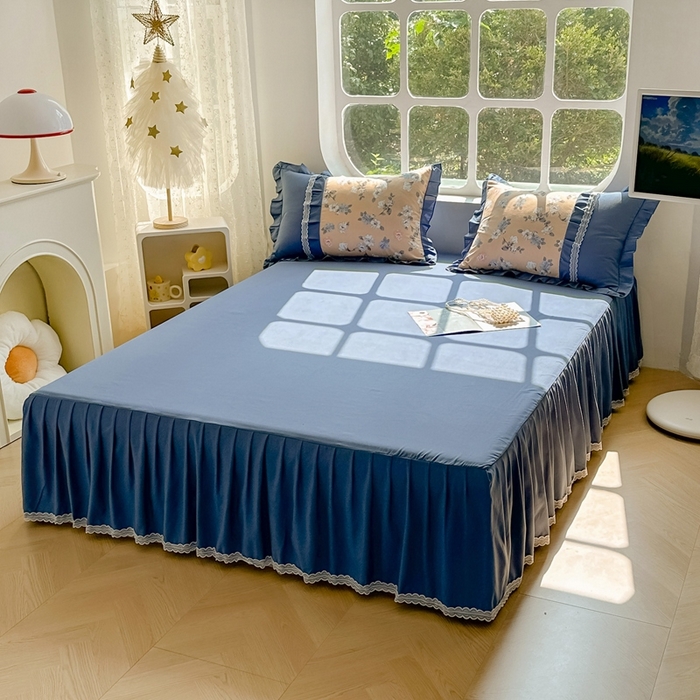 91家纺网 家纺一手货源 找家纺 金米诺 2024新款蝴蝶结韩版蕾丝花边床裙四件套 莫颜-浅驼