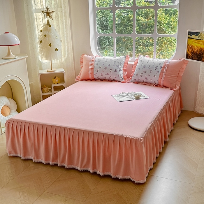 91家纺网 家纺一手货源 找家纺 金米诺 2024新款蝴蝶结韩版蕾丝花边床裙四件套 锦香婷-沁蓝