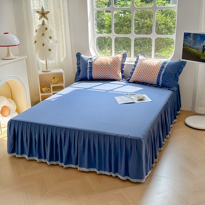 91家纺网 家纺一手货源 找家纺 金米诺 2024新款蝴蝶结韩版蕾丝花边床裙四件套 蒙德里安-香桔