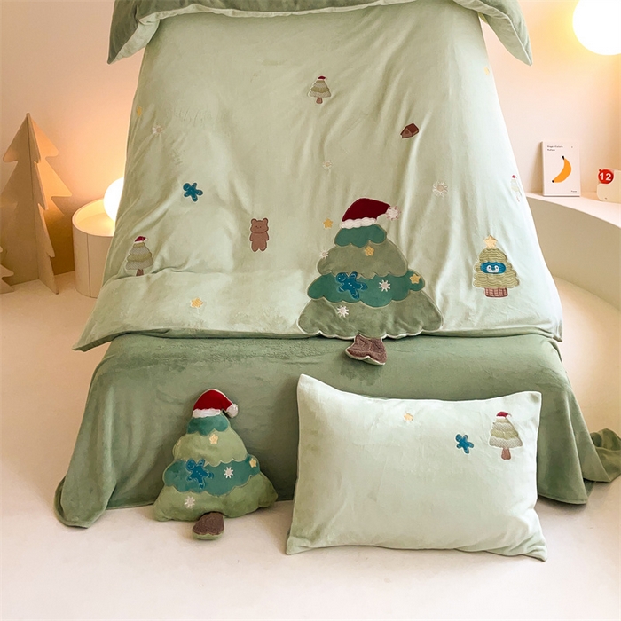 91家纺网 家纺一手货源 找家纺 （总）西西家居 2023新款正宗230g全消光牛奶绒四件套-绿色树林