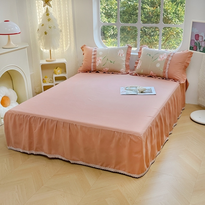 91家纺网 家纺一手货源 找家纺 金米诺 2024新款蝴蝶结韩版蕾丝花边床裙四件套 旋风记忆-温情咖