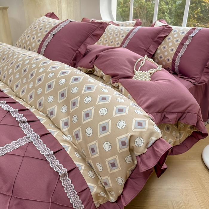 91家纺网 家纺一手货源 找家纺 金米诺 2024新款蝴蝶结韩版蕾丝花边床裙四件套 浮城迷恋-绿灰