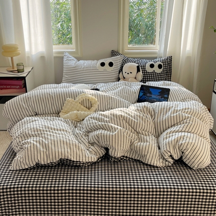 91家纺网 家纺一手货源 找家纺 （总）2024新款ins水洗棉色织大眼睛毛巾绣花多巴胺少女纯棉系列四件套