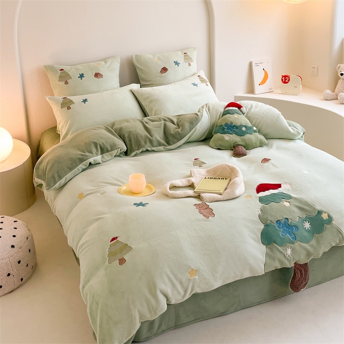 91家纺网 家纺一手货源 找家纺 （总）西西家居 2023新款正宗230g全消光牛奶绒四件套-绿色树林