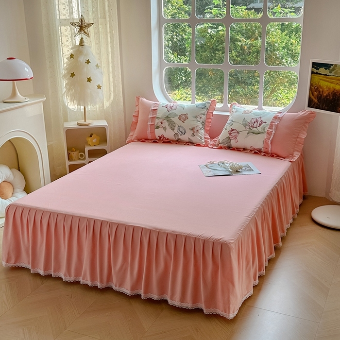 91家纺网 家纺一手货源 找家纺 金米诺 2024新款蝴蝶结韩版蕾丝花边床裙四件套 蔷薇岛屿-阳光米