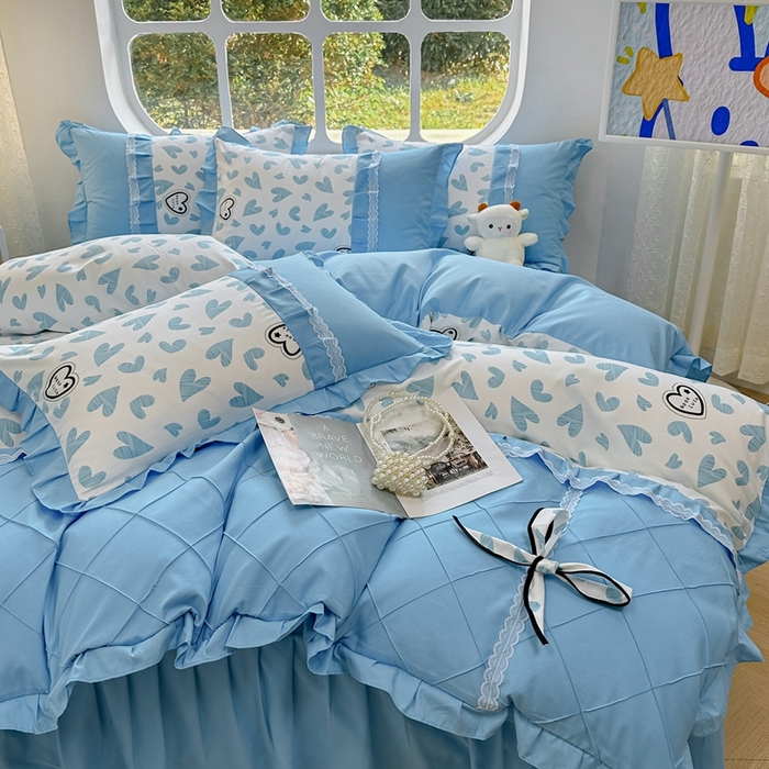 91家纺网 家纺一手货源 找家纺 金米诺 2024新款蝴蝶结韩版蕾丝花边床裙四件套 卡萌-钛白