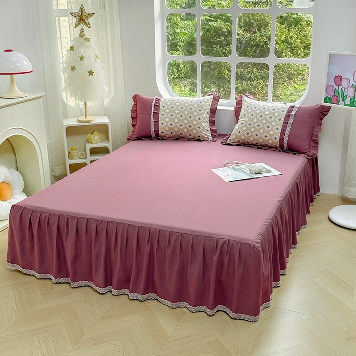 91家纺网 家纺一手货源 找家纺 金米诺 2024新款蝴蝶结韩版蕾丝花边床裙四件套 浮城迷恋-绿灰