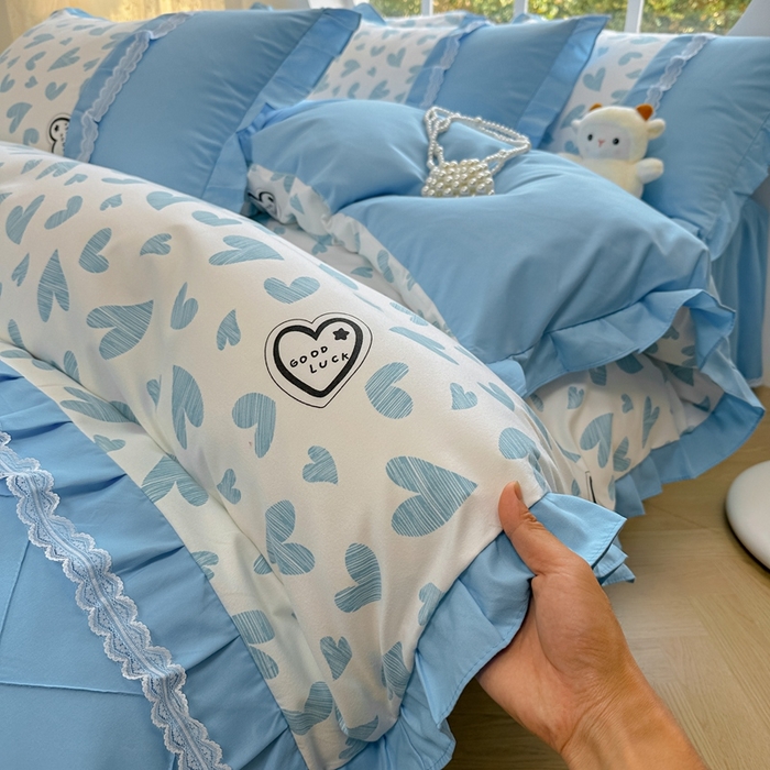 91家纺网 家纺一手货源 找家纺 金米诺 2024新款蝴蝶结韩版蕾丝花边床裙四件套 卡萌-钛白