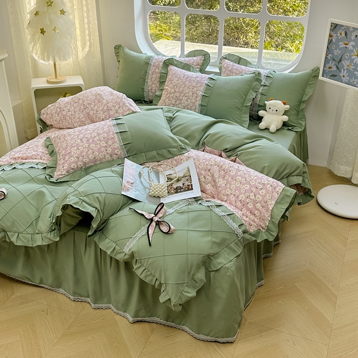 91家纺网 家纺一手货源 找家纺 金米诺 2024新款蝴蝶结韩版蕾丝花边床裙四件套 小雏菊-樱花粉