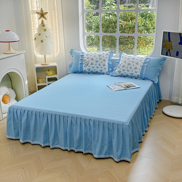 91家纺网 家纺一手货源 找家纺 金米诺 2024新款蝴蝶结韩版蕾丝花边床裙四件套 卡萌-钛白