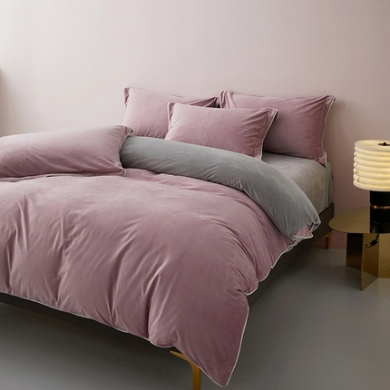 91家纺网 家纺一手货源 找家纺 （总）丝涟2025新款轻奢风高克重230g婴儿绒德肤绒亲肤舒适双拼色埋线款滚绳四件套