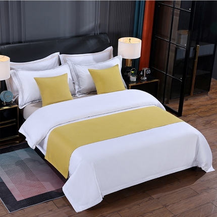 爱贝馨家纺 2023新款酒店宾馆配套床上用品床尾巾床旗抱枕棉麻纯色 黄色