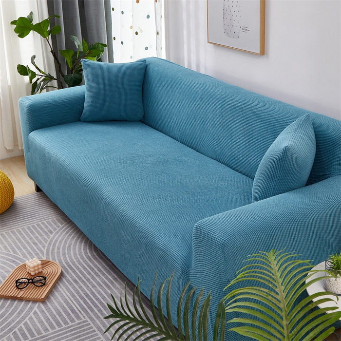 91家纺网 家纺一手货源 找家纺 丝绮鹿 2023新款玉米粒全包沙发套 西湖蓝