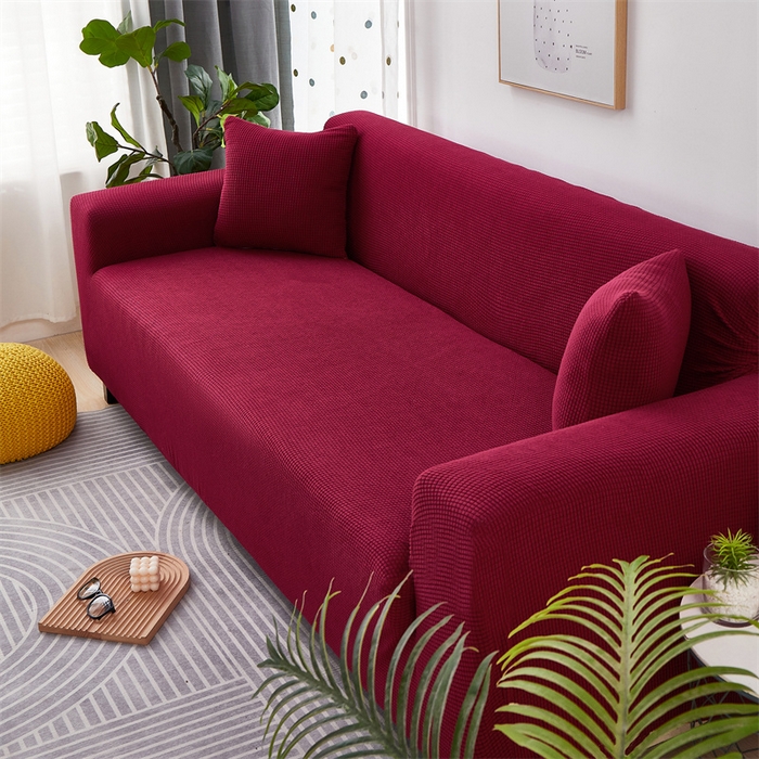 91家纺网 家纺一手货源 找家纺 丝绮鹿 2023新款玉米粒全包沙发套 酒红