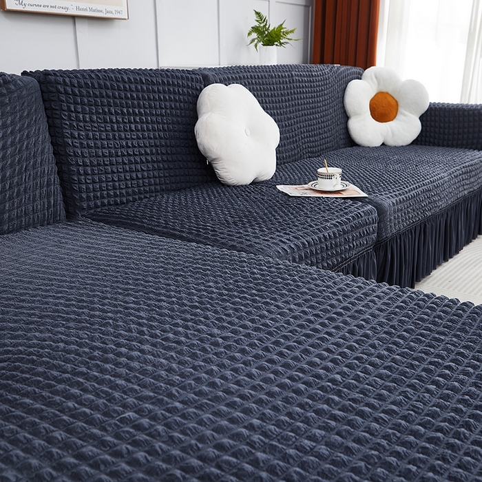 91家纺网 家纺一手货源 找家纺 丝绮鹿 2023新款爆米花裙边贵妃沙发套 碳灰