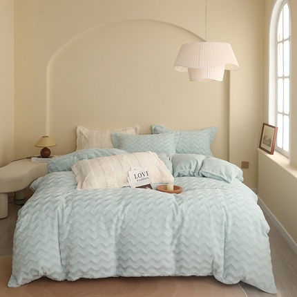 橘滋 2023新款A版360克皮草绒B版高克重牛奶绒四件套 吉安娜-北欧蓝