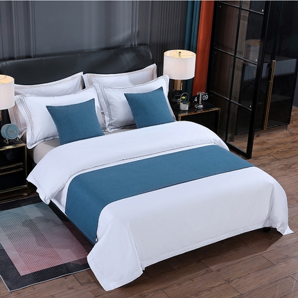 爱贝馨家纺 2023新款酒店宾馆配套床上用品床尾巾床旗抱枕棉麻纯色 蓝色