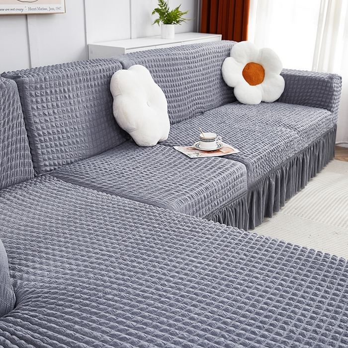 91家纺网 家纺一手货源 找家纺 丝绮鹿 2023新款爆米花裙边贵妃沙发套 银灰