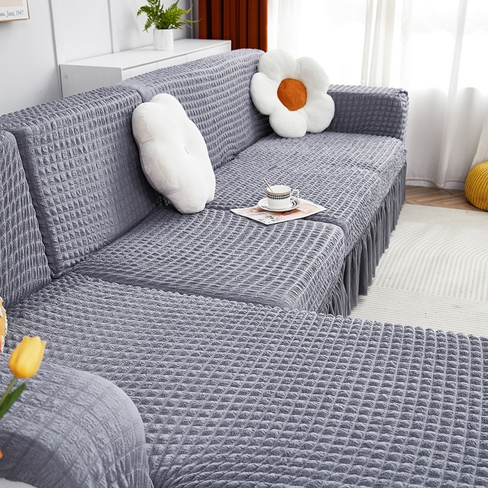 91家纺网 家纺一手货源 找家纺 丝绮鹿 2023新款爆米花裙边贵妃沙发套 银灰