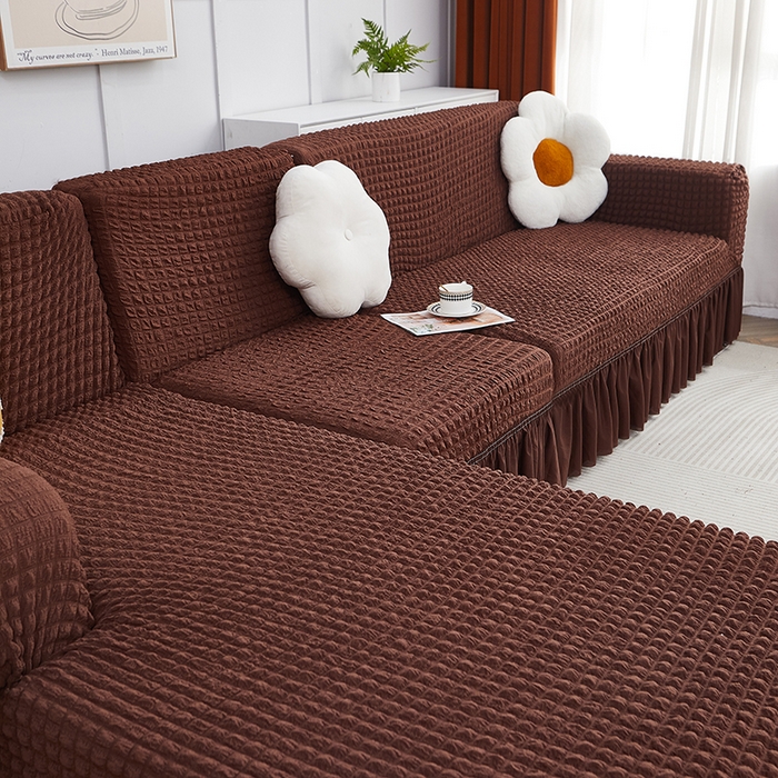 91家纺网 家纺一手货源 找家纺 丝绮鹿 2023新款爆米花裙边贵妃沙发套 咖啡