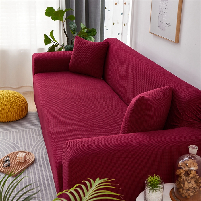 91家纺网 家纺一手货源 找家纺 丝绮鹿 2023新款玉米粒全包沙发套 酒红