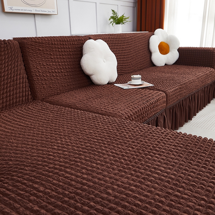 91家纺网 家纺一手货源 找家纺 丝绮鹿 2023新款爆米花裙边贵妃沙发套 咖啡