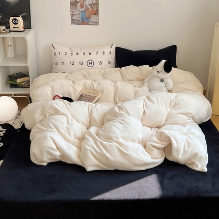 桃喜 2024新款牛奶绒纯色混搭系列四件套 陨石拿铁