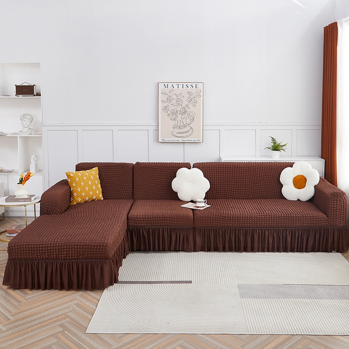 91家纺网 家纺一手货源 找家纺 丝绮鹿 2023新款爆米花裙边贵妃沙发套 咖啡