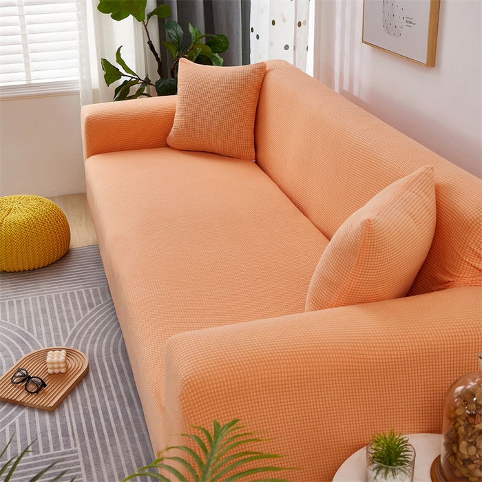 91家纺网 家纺一手货源 找家纺 丝绮鹿 2023新款玉米粒全包沙发套 香桔橙