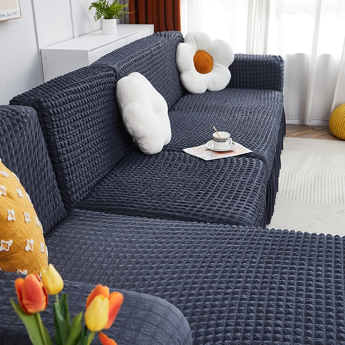 91家纺网 家纺一手货源 找家纺 丝绮鹿 2023新款爆米花裙边贵妃沙发套 碳灰