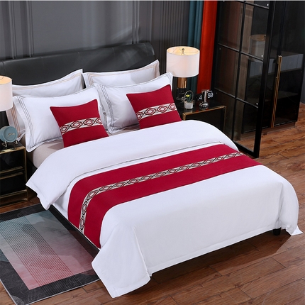 （总）爱贝馨家纺 2023新款酒店宾馆配套床上用品床尾巾床旗抱枕织带棉麻拼色