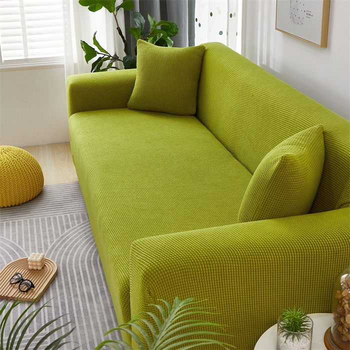 91家纺网 家纺一手货源 找家纺 丝绮鹿 2023新款玉米粒全包沙发套 苹果绿