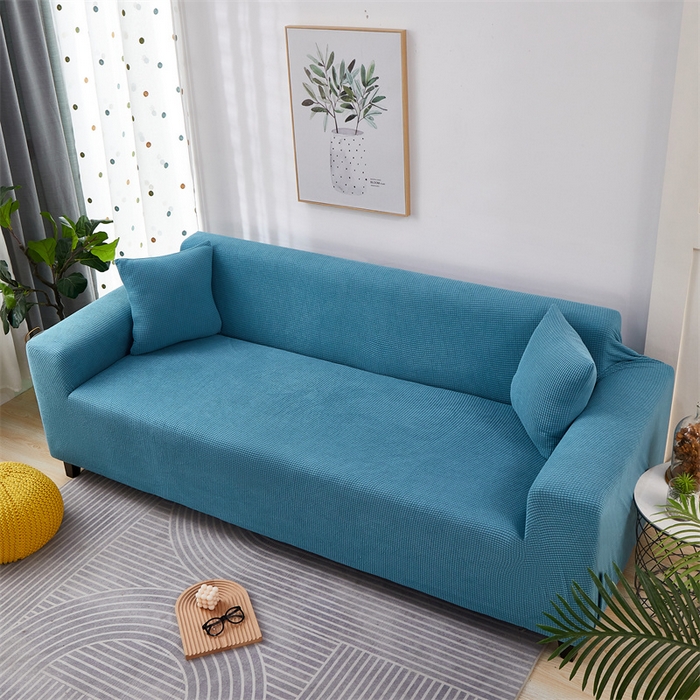 91家纺网 家纺一手货源 找家纺 丝绮鹿 2023新款玉米粒全包沙发套 西湖蓝