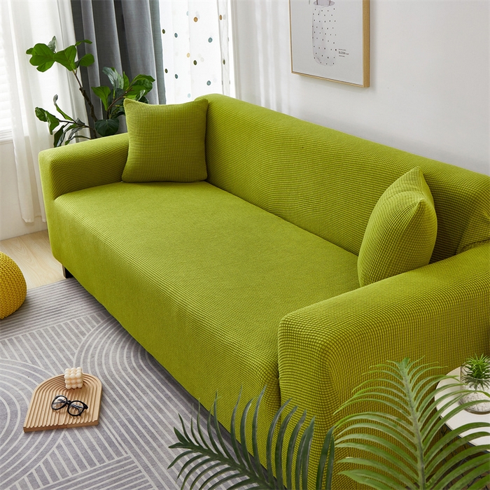 91家纺网 家纺一手货源 找家纺 丝绮鹿 2023新款玉米粒全包沙发套 苹果绿