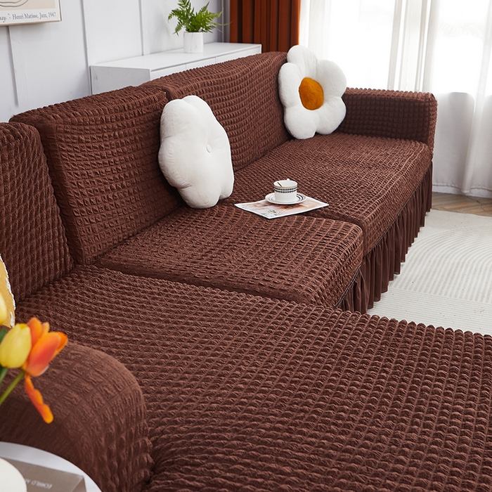 91家纺网 家纺一手货源 找家纺 丝绮鹿 2023新款爆米花裙边贵妃沙发套 咖啡