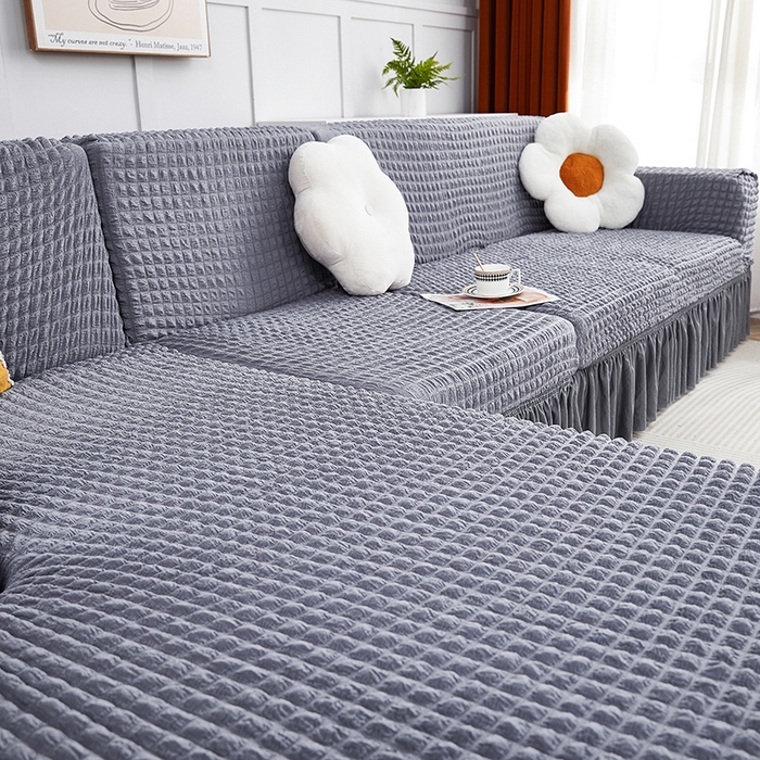 91家纺网 家纺一手货源 找家纺 丝绮鹿 2023新款爆米花裙边贵妃沙发套 银灰