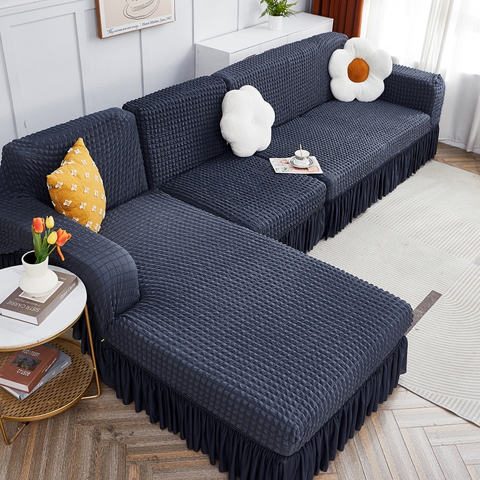 91家纺网 家纺一手货源 找家纺 丝绮鹿 2023新款爆米花裙边贵妃沙发套 碳灰