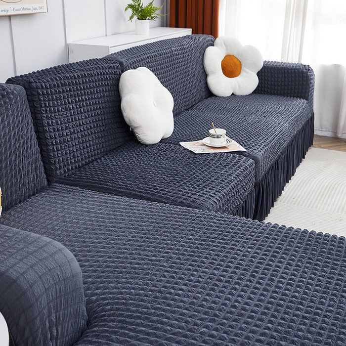 91家纺网 家纺一手货源 找家纺 丝绮鹿 2023新款爆米花裙边贵妃沙发套 碳灰