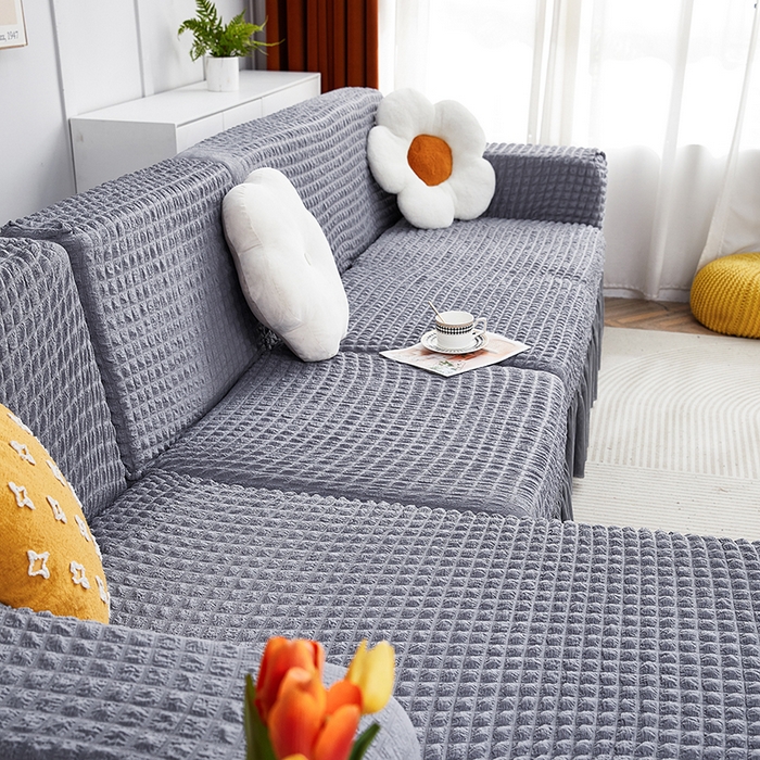 91家纺网 家纺一手货源 找家纺 丝绮鹿 2023新款爆米花裙边贵妃沙发套 银灰